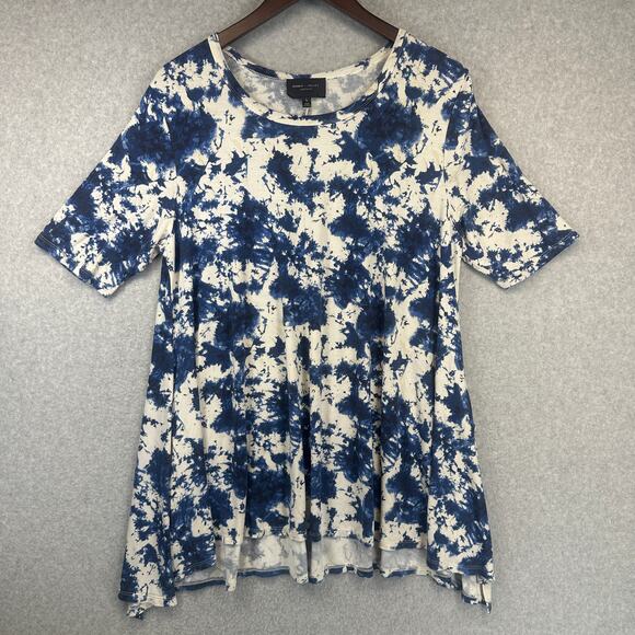 Romeo + Juliet Couture Top Womens Large Blue White Tie Dye Assymentrical Tunic - Picture 1 of 10